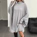 Elegant Oversized Batwing Sleeve Dress Long Sleeve Pullover Hoodie Grey Cape Coat For Women_ecoleips.com