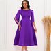 Women's Clothing Elegant Round-Neck Flutter Sleeve A-Line Party Dress | Stretch Fit Formal Midi Dress In Rich Colors_ecoleips.com