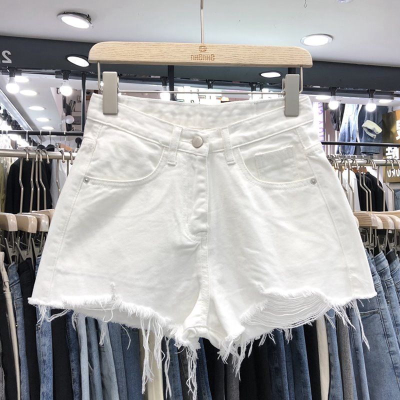 Women’s High-Waisted Distressed Denim Shorts – Frayed Hem & Button Details, Summer Casual Shorts In Black & More_ecoleips.com