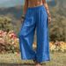Women's Linen-Cotton Blend Wide Leg Pants, Elastic Waist Relaxed Trousers With Side Pockets, Casual Boho Palazzo Pants For Everyday_ecoleips.com