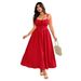 Large Size Red Suspender Dress Drawstring Lace Waist Fat Mm Thin Temperament Holiday Dress_ecoleips.com