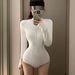 Aria Basics White High-neck Long-sleeve Sun-protective Quick-dry Diving Professional Racing Sports Wetsuit Surfing Swimsuit For_ecoleips.com