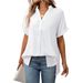 2025 Summer New Women's V-neck Short Sleeve Striped Loose Plaid Shirt_ecoleips.com
