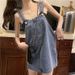 K Retro Denim Shoulder Strap Skirt For Women, Loose And Slimming New Style Dress, Age Reducing Short Skirt_ecoleips.com