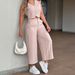 Women's V Neck Sleeveless Vest Wide Leg Suit Single Breasted Spring Summer Clothing Set_ecoleips.com