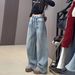 Women's Vintage Star-Embossed Flare Jeans – High-Waisted Wide-Leg Denim Pants With Rhinestone Detailing (Blue, Sizes S-XL)_ecoleips.com