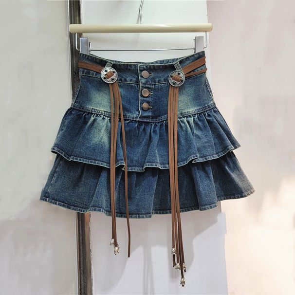 Denim For Women Early Autumn New Sweet Age-Reducing Slimming High-Waisted A-Line Cake Short Skirt_ecoleips.com