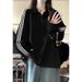 Retro Striped Polo Collar Long-sleeve Sweatshirt Women, New Autumn Style, High-end Letter Print Loose Top For Middle And_ecoleips.com