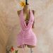 Mini Dress For Women Simple Solid Color Pleated Drawstring Backless Design With Metal Buckle Knot America Style New_ecoleips.com