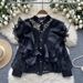 Women's Clothing Niche Light Luxury Three Dimensional Ruffle Stitching Round Neck Pearl Single Breasted Versatile Lace Crop Top_ecoleips.com