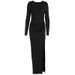 New Arrival Women Fall Dress Solid Color Crew Neck Backless Slim Fit Long Sleeve Long Dress For Ladies_ecoleips.com