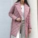 Women's Clothing Stylish Lapel Mid-Length Belted Cotton Coat With Diamond Pattern For Autumn Winter - Available In White, Khaki, Pink, Black, Brown_ecoleips.com