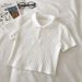 Polo Collar Short Sleeved T Shirt Women's Summer High Waist Short Slim Fit Slim Short Sleeved Tops Ribbed Bottoming Shirt_ecoleips.com