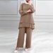 H731 Muslim New Women's Clothing Solid Color Double Layer Top Fashion Elegant Loose Wide Leg Pants Set_ecoleips.com