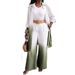 Women's Clothing Mid Waisted Pants Long Sleeved Ombre Gradient High Waist Pants & Long Sleeve Button-Up Coat Casual Loose Fit Matching Set_ecoleips.com
