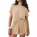 European American Summer Women's Soft Pajamas Ribbed Knit Ruffled Short-sleeve Home Casual Top And Shorts Set_ecoleips.com