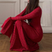 Winter Slim Maxi Dress Elegant Long Knitted Ruffle Dress Women Sexy 2025 Autumn Retro Flared Sleeve Hollow Evening Party Dresses_ecoleips.com
