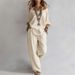 Summer Casual Women's Linen Top And Wide Leg Pants Set Three Quarter Sleeve Relaxed Everyday Wear Versatile Comfortable Feshion Trend_ecoleips.com