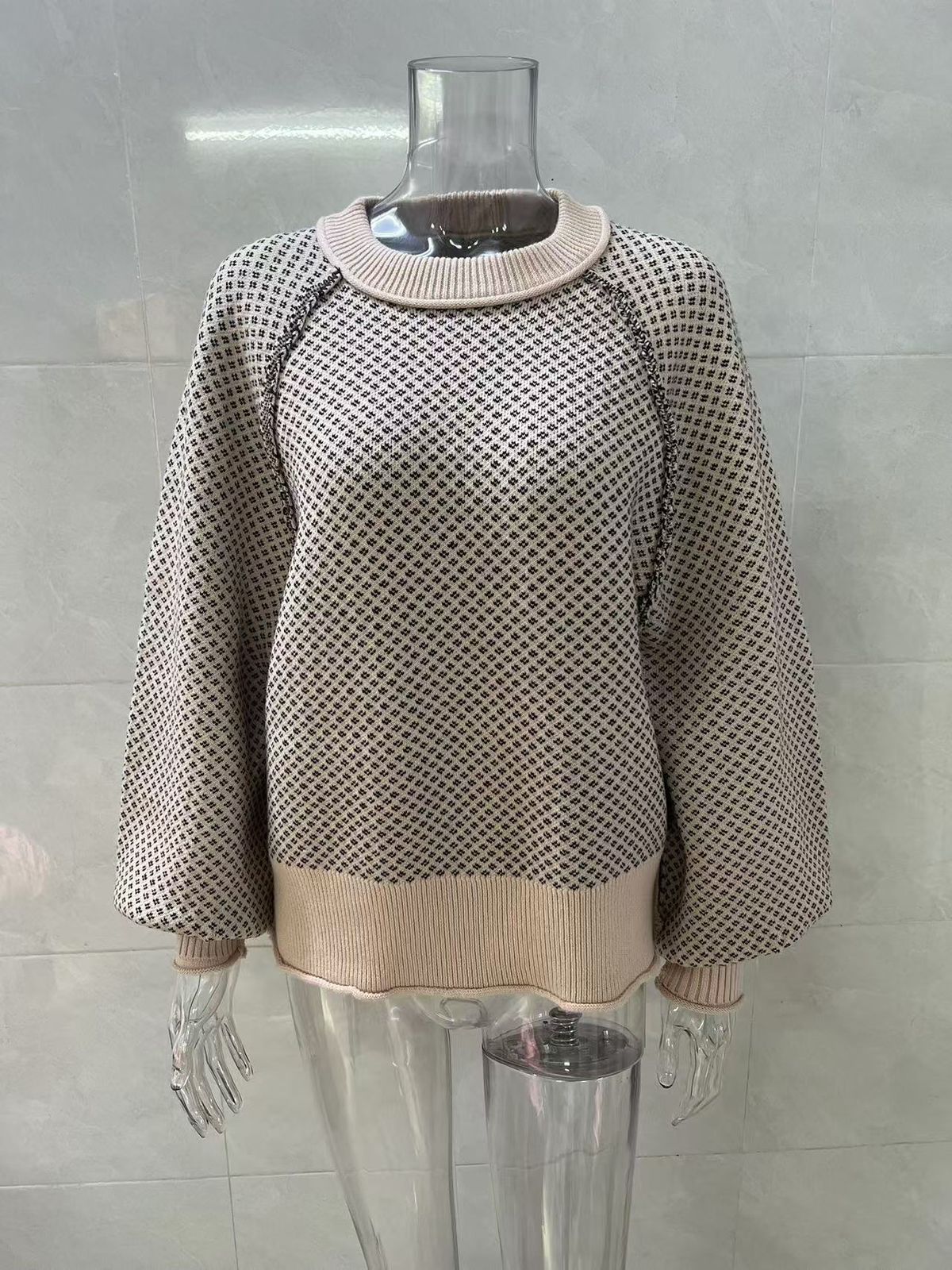 K New Women's Long-sleeved Pullover Jacquard Long-sleeved Round-neck Sweater Coat For Women_ecoleips.com