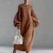 Women's Knitted Sweater Dress With Round Neck, Loose Fit, Lantern Sleeves, Long Length – Elegant & Versatile For Casual & Office Wear_ecoleips.com