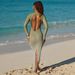 Stylish Thin Sheer Mesh Long Sleeve Slimming Dress See‑Through Beach Swimwear Cover Up Long Gown_ecoleips.com
