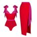 Women's One-Piece Swimsuit With Bow Tie - Color Block Design_ecoleips.com