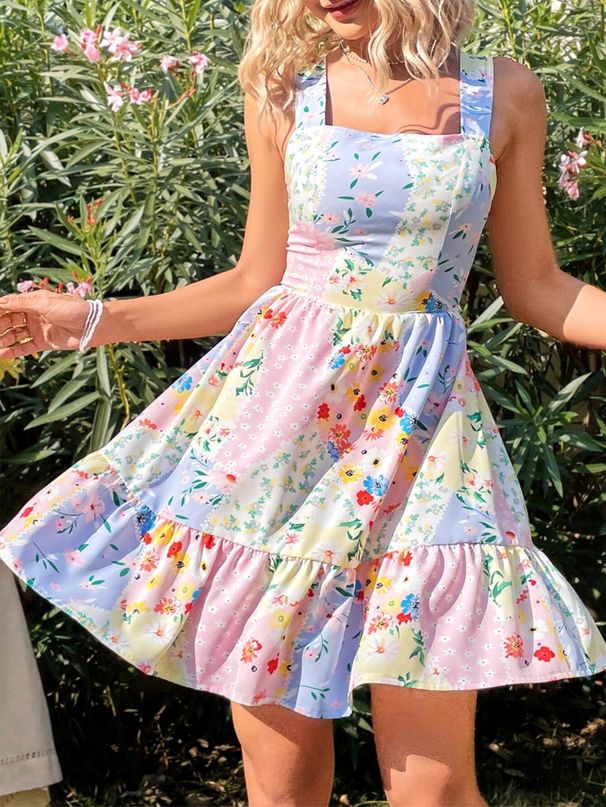 【Boho Chic】Floral Strapless Dress With Back Tie Detail, Summer Bridesmaid Guest Dress For Garden Party, Date Night_ecoleips.com