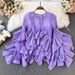 Spring And Summer New Retro Temperament Round Neck Ruffle Loose Long Sleeved Female Foreign Style Irregular Shirt_ecoleips.com