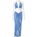E24st007 Elegant Style Set 2025 Summer Women's Sexy Hollow Out Tie Back Top Drawstring Long Skirt_ecoleips.com