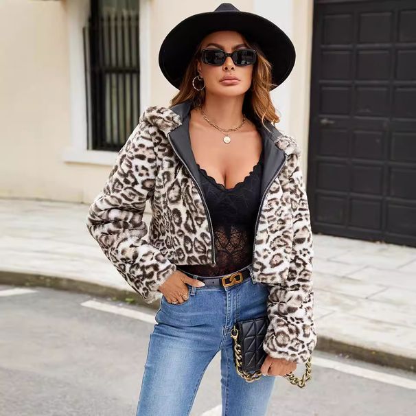 Fashion Hooded Faux Fur Leopard Print Coat – Plush Short Jacket For Women, Winter & Autumn Style_ecoleips.com