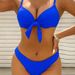 Women's Sexy Solid Color Bikini Backless Swimwear Tie Up Vacation E-Suit_ecoleips.com