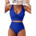 Women's European American Style Textured Bikini Set Front Knotted Top High Waisted Swimsuit Sexy Simple Style For Spring/Autumn Summer_ecoleips.com