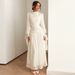 Women's European American Style High Neck Slimming Long Dress Lantern Sleeve A-Line Skirt Sweet Fresh Style for Autumn_ecoleips.com