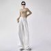 White Wide Jeans, Women's Autumn New Style, Style Pleated Straight Leg Floor Pants, High Waist Loose Slimming Pants_ecoleips.com