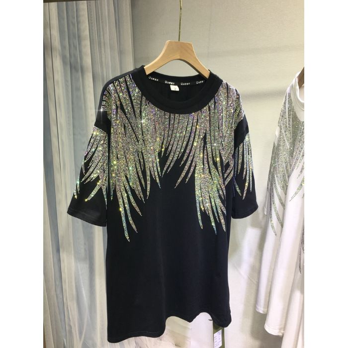 Aria Basics Aria Basics Wholesale Cross-border Plus-size 150kg Summer Clothing, European American Heavy-duty Wing Rhinestone Tops, Super Popular_ecoleips.com