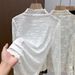 Women's Semi-High Neck Lace Blouse – Spring Sheer Ruffle Top With Flutter Sleeves & Embroidery (White/Beige/Black, XXS-2XL)_ecoleips.com