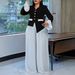Fashion Women's Trumpet Sleeve Tops Pleated Wide Leg Pants Set Color Matching Two Piece Set_ecoleips.com