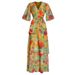 Fashion V-Neck Floral Maxi Dress – Plus Size Boho Beach Dress For Women, Flowy & Comfortable_ecoleips.com