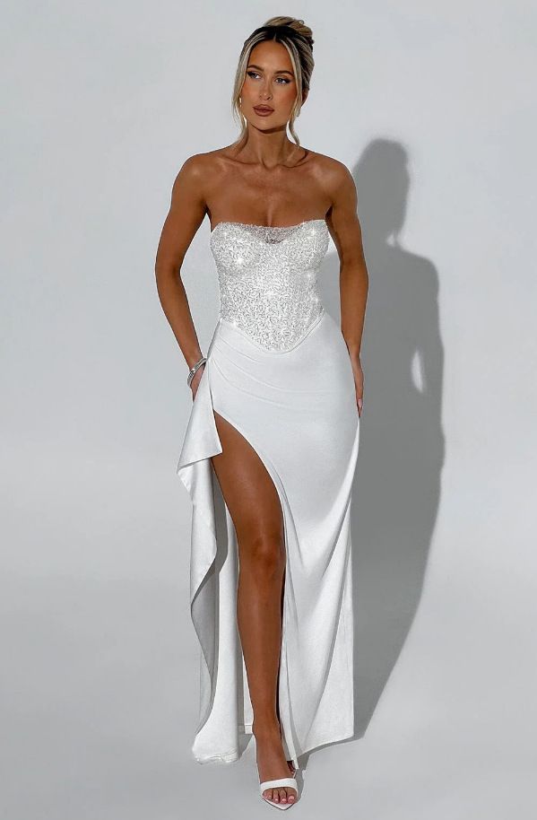 Women's Clothing Sexy Hot Girl Suit Winter New Buling Sequined Chest Wrap Top Hip Wrapped Half Length Slit Long Skirt_ecoleips.com