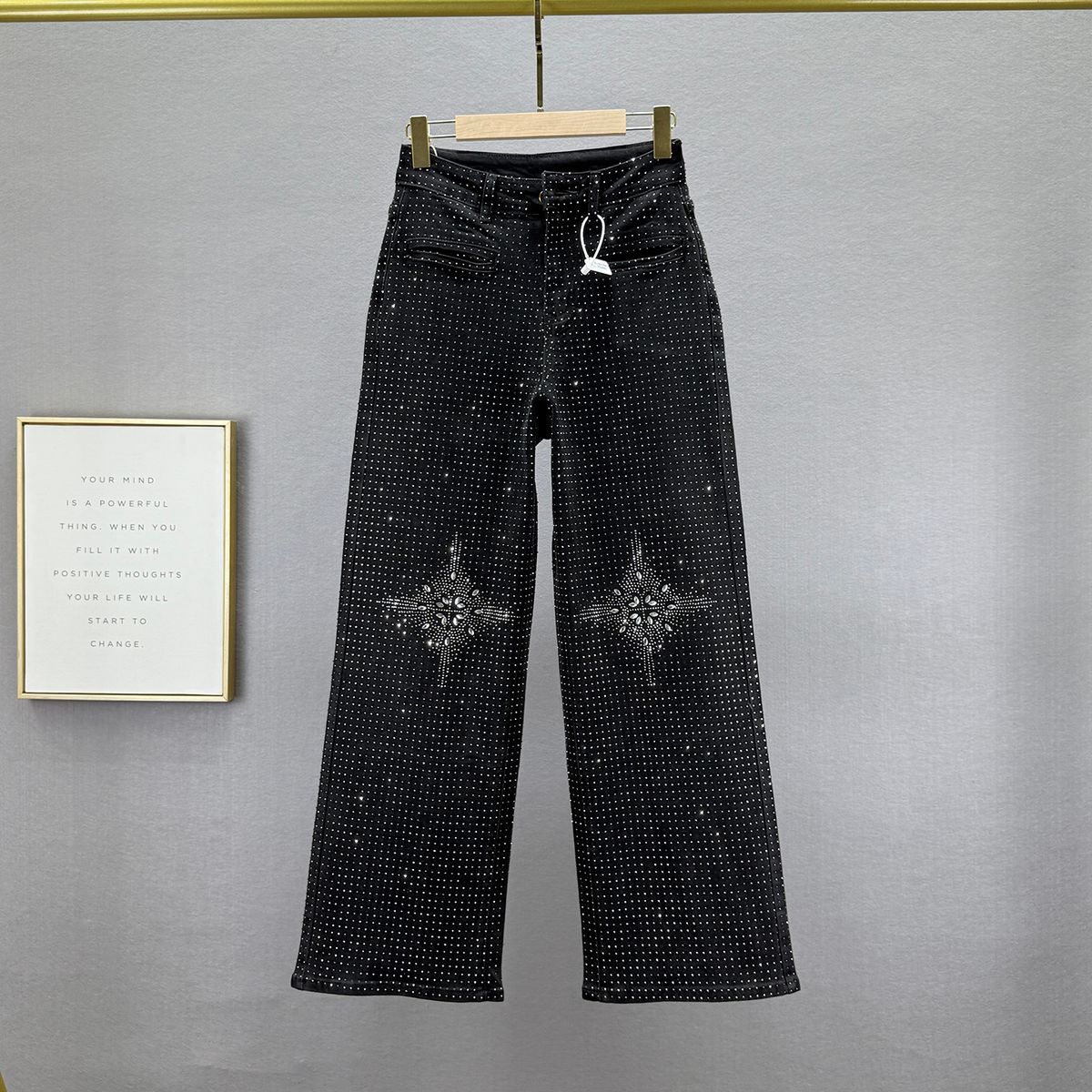 Women's High-Waisted Rhinestone Embellished Denim Jeans Heavy Duty Loose Fit Slimming Wide Leg Trousers European Style Trendy 2026 Spring Autumn_ecoleips.com