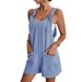 Women's Summer Jumpsuit Sleeveless Wide-Leg Short Romper With Adjustable Straps, Casual Belted Shorts Jumpsuit_ecoleips.com