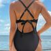 Women's Clothing Solid Color Lace Gathered Sexy Slim One Piece Seaside Bikini Swimsuit_ecoleips.com