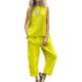 Women's Clothing Loose Cotton Linen Sportswear Set Plus Size Casual Sleeveless Long Pants For Women Spring Summer Fashion_ecoleips.com