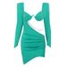 Women's Clothing Sexy Solid Color Chain Cutout Asymmetrical Long Sleeved Bodycon Dress_ecoleips.com
