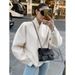 Fashion Apricot Woolen Jacket Women's Fall And Winter Loose V-Neck Jacket Top Women's Clothing Wholesale_ecoleips.com
