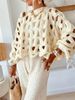 Women's Clothing Casual Solid Color Women's Casual Solid Color Lace Crochet Long Sleeve Sweater – Beach Vacation Boho Top (White, Beige, S/M/L/XL)_ecoleips.com