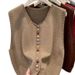 2026 Trendy Rainbow Button Knit Round Neck Vest For Women, Spring And Autumn Loose Fashionable Layered Sweater Top_ecoleips.com