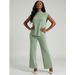 American Style Women's Summer Two-Piece Set Thin Round Neck Knitted Top High-Waisted Wide Leg Pants Casual_ecoleips.com
