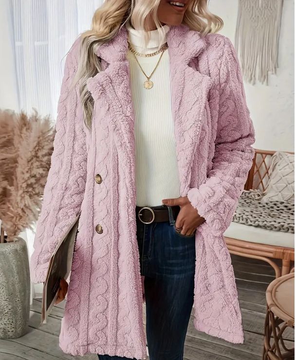 Elegant Double-Breasted Wool Blend Coat With Faux Fur Collar - Warm Winter Overcoat For Women (Pink/White/Red/Black, S-XXL)_ecoleips.com