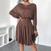 High-Waisted Ruffle Dress For Women - Elegant A-Line Office Dress With Batwing Sleeves Premium Fabric_ecoleips.com